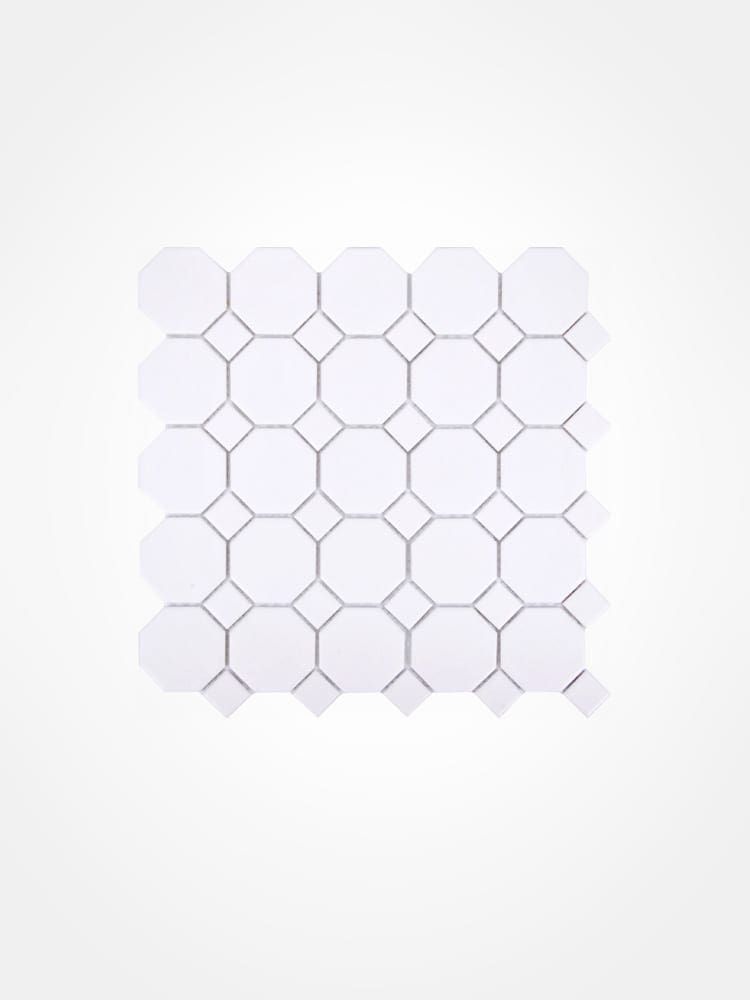 Octagonal mosaic floor tile - white