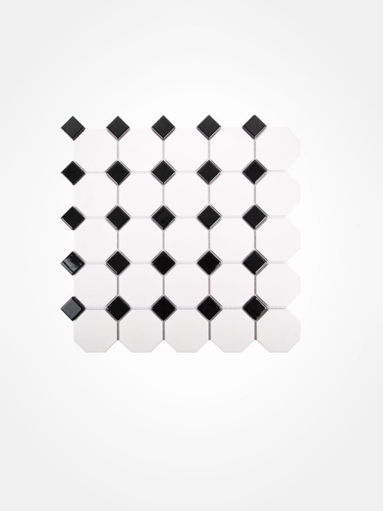 Octagonal mosaic floor tile - white & black